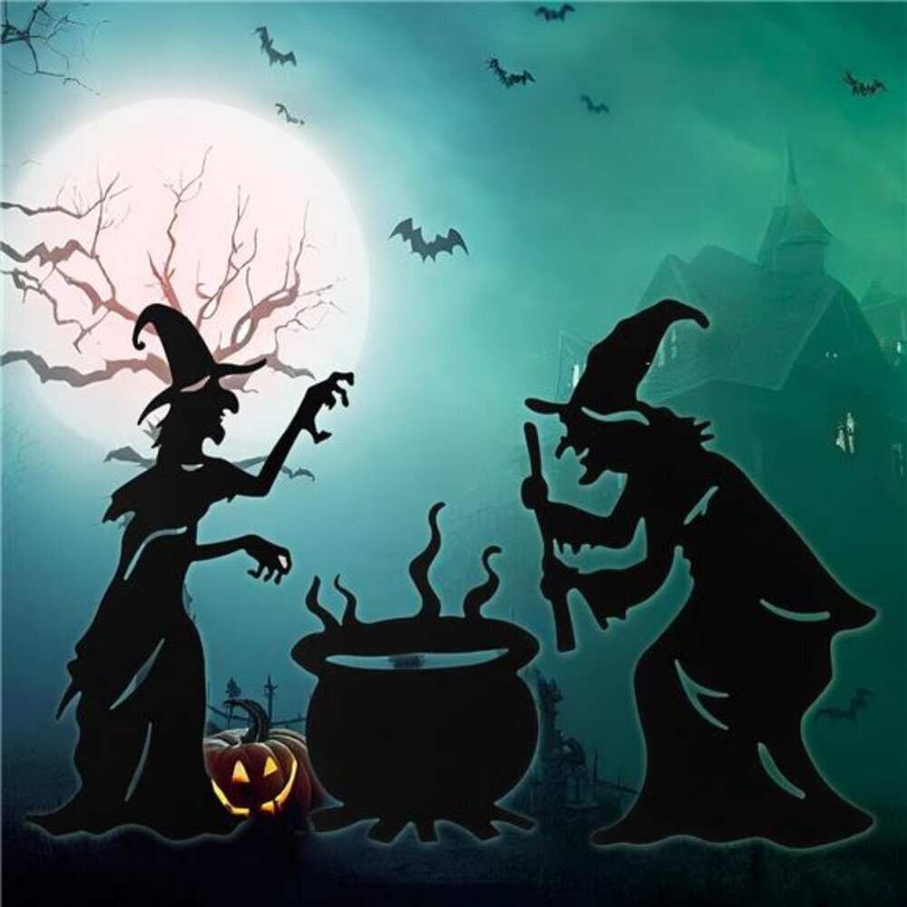 Witch Silhouette Yard Stakes Halloween Decorations Metal